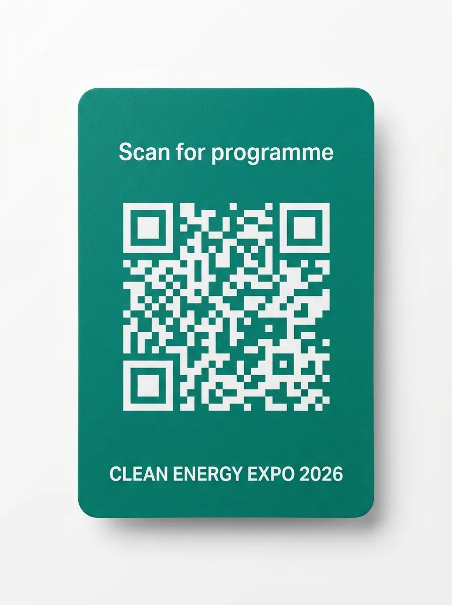 Clean Energy Expo 2026 — back of badge with QR code