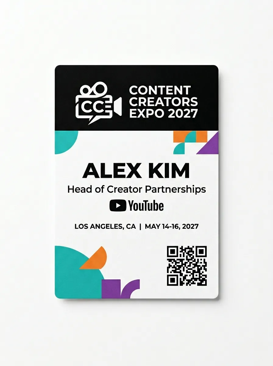 Content Creators Expo 2027 — front of badge