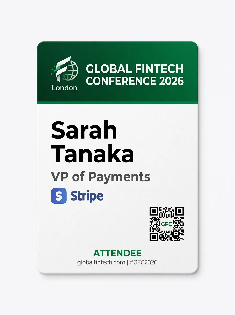 Global FinTech Conference 2026 — front of badge