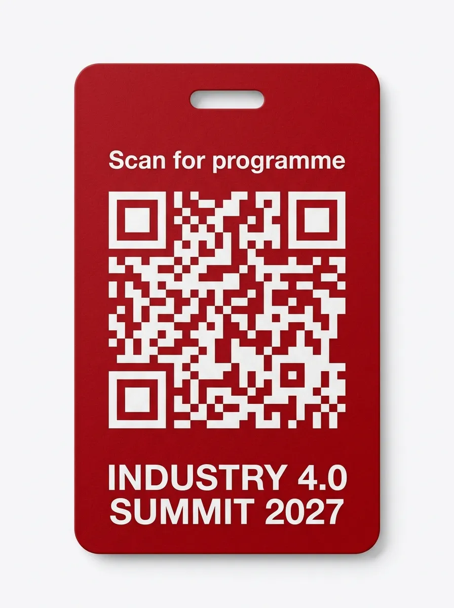 Industry 4.0 Summit 2027 — back of badge with QR code