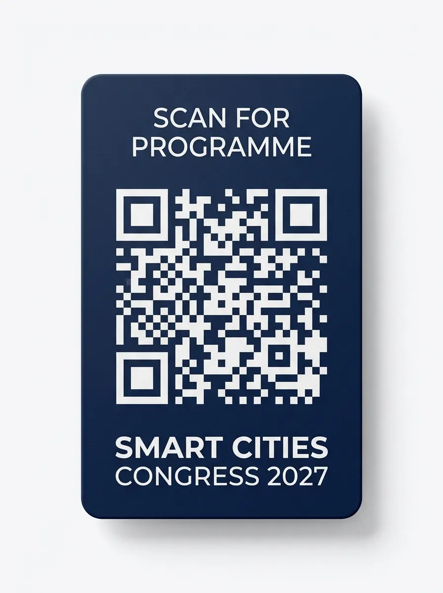 Smart Cities Congress 2027 — back of badge with QR code