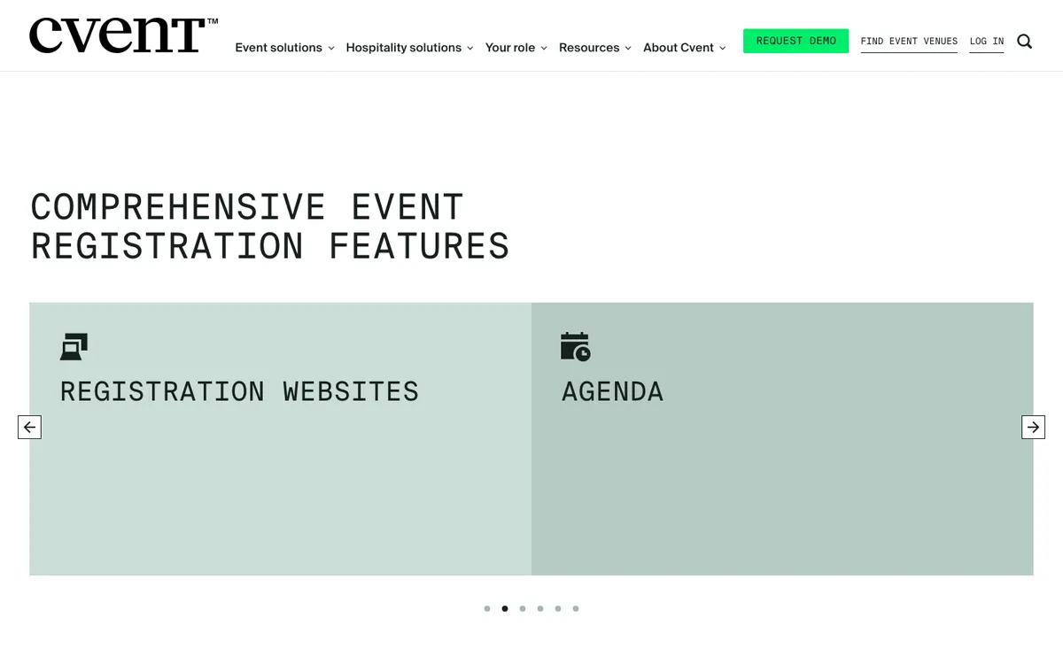 Cvent event registration software website screenshot