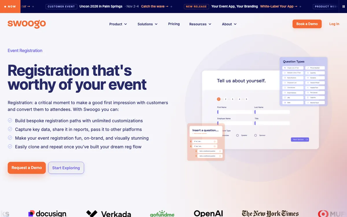 Swoogo event registration software website screenshot