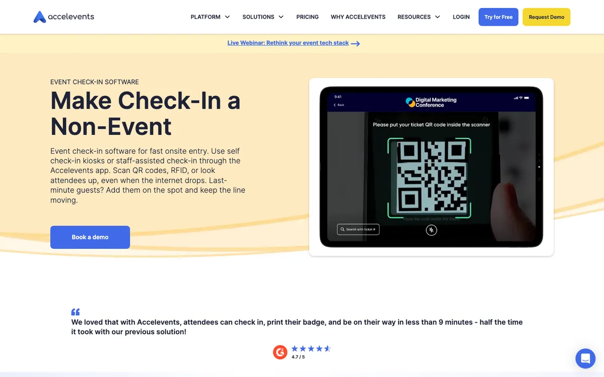 Accelevents event registration software website screenshot