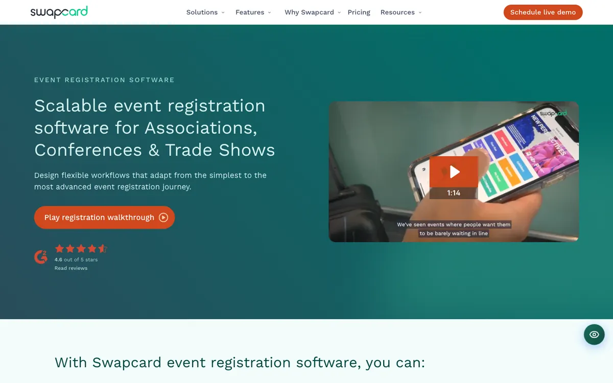 Swapcard event registration software website screenshot