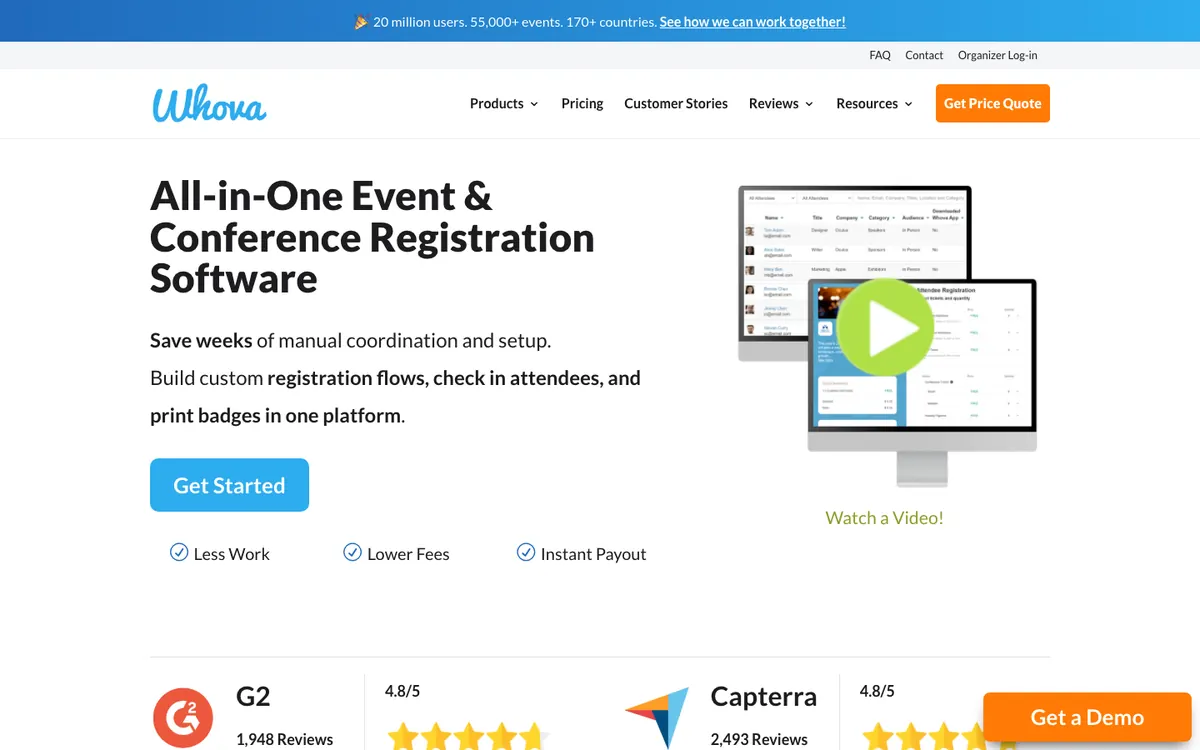 Whova event registration software website screenshot