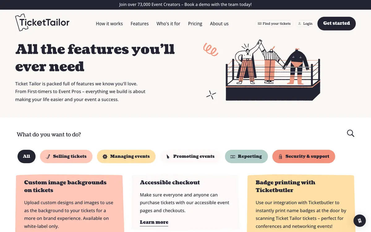 Ticket Tailor event registration software website screenshot