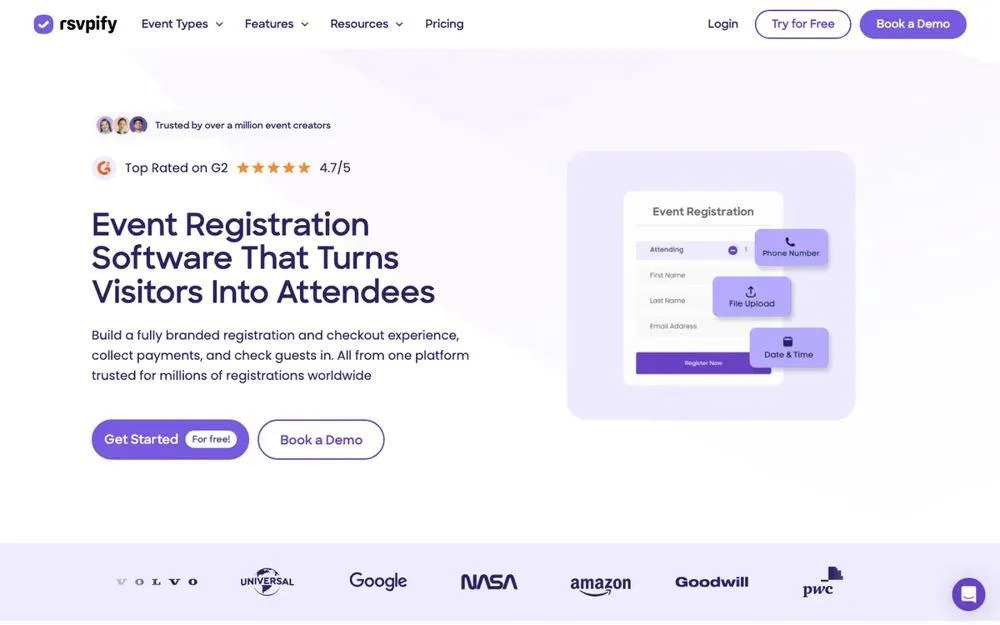 RSVPify event registration software website screenshot