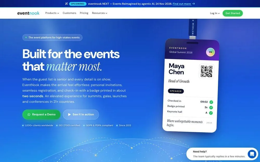 EventNook event registration software website screenshot